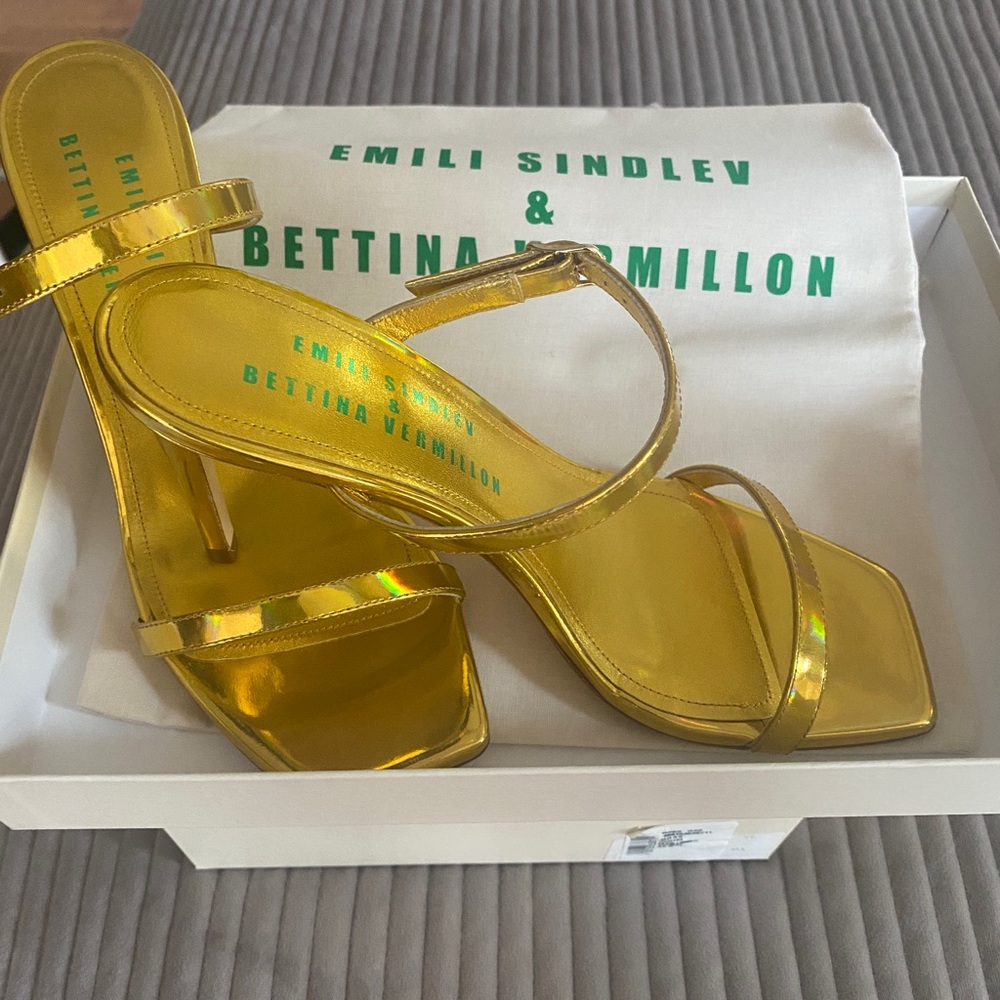 EMILI SINDEL Gold Heeled Sandal.